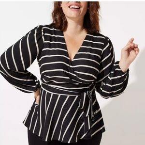 LOFT Plus | Black and White Wrap Blouse